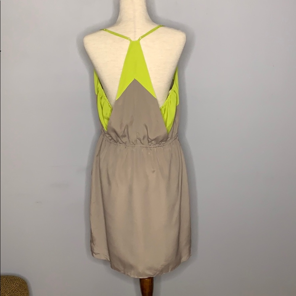 NWT BCBG Tan & Lime Green Mini Cut Out Dress Large - Picture 8 of 16